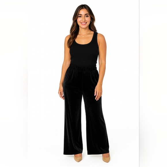 Zenana Velvet Wide Leg Pants in Black Size 2X - Picture 11 of 11
